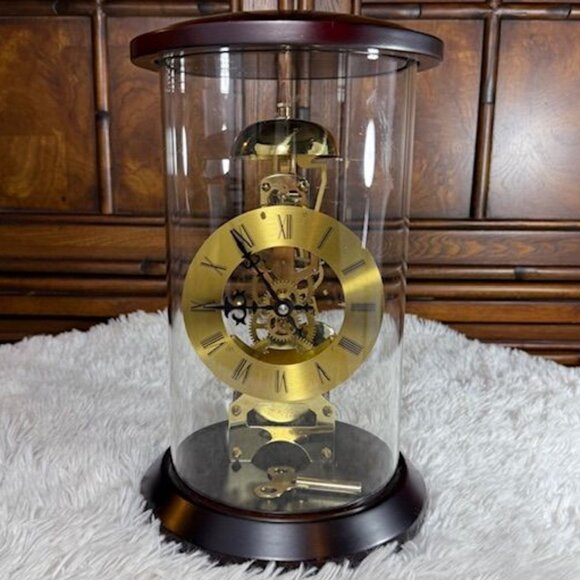 Vintage Wood Glass Brass Turnkey Pendulum Column Clock - Picture 2 of 13